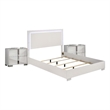 Queen Bedroom Set- White-Chrome Silver Wood- 3 Piece Set with 2 Nightstands