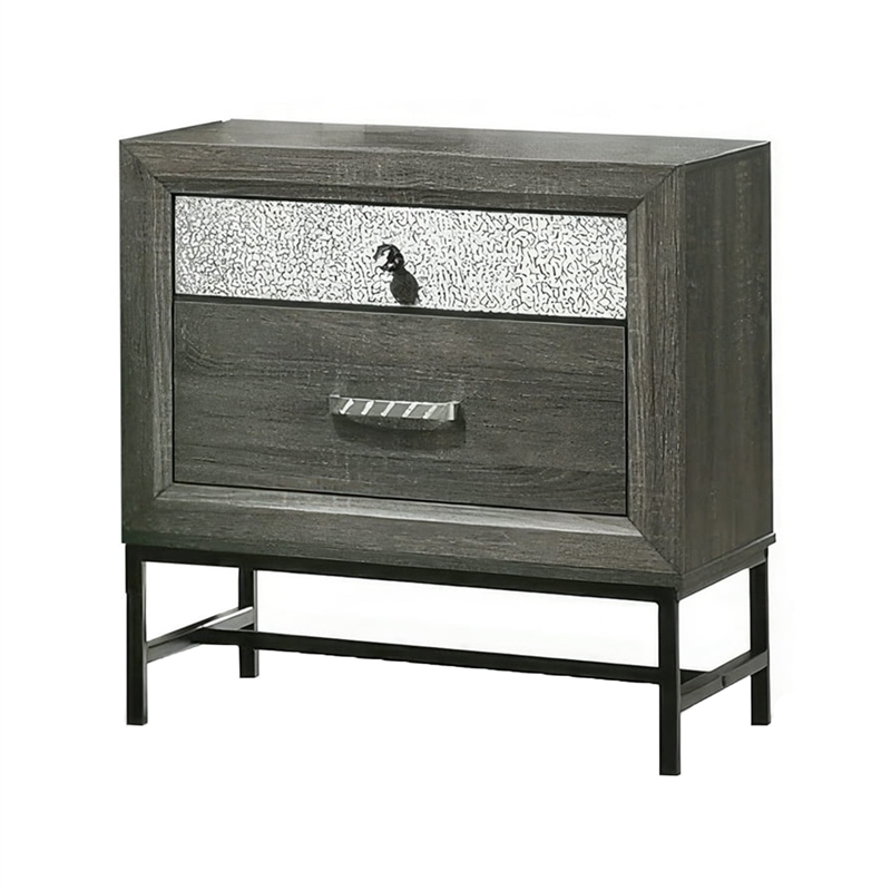 Queen Bedroom Set- Gray- Silver- Black Wood- 2 Piece Set with Nightstand