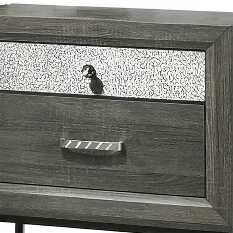 Queen Bedroom Set- Gray- Silver- Black Wood- 2 Piece Set with Nightstand