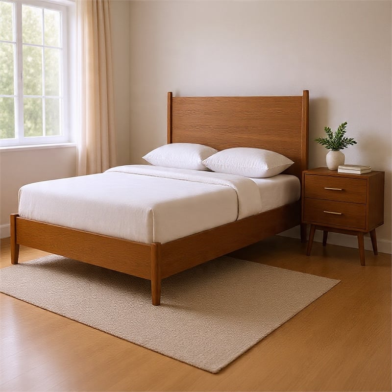 Queen Bedroom Set- Walnut Brown- Nickel Wood- 2 Piece Set with Nightstand