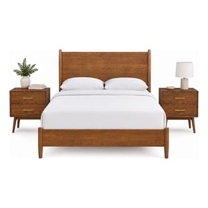 Queen Bedroom Set- Walnut Brown- Nickel Wood- 3 Piece Set with 2 Nightstands