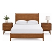 Queen Bedroom Set- Walnut Brown- Nickel Wood- 3 Piece Set with 2 Nightstands