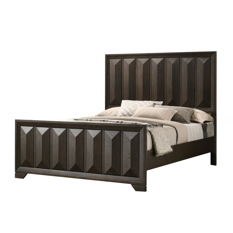 Queen Bedroom Set- Espresso Brown- Nickel Wood- 2 Piece Set with Nightstand