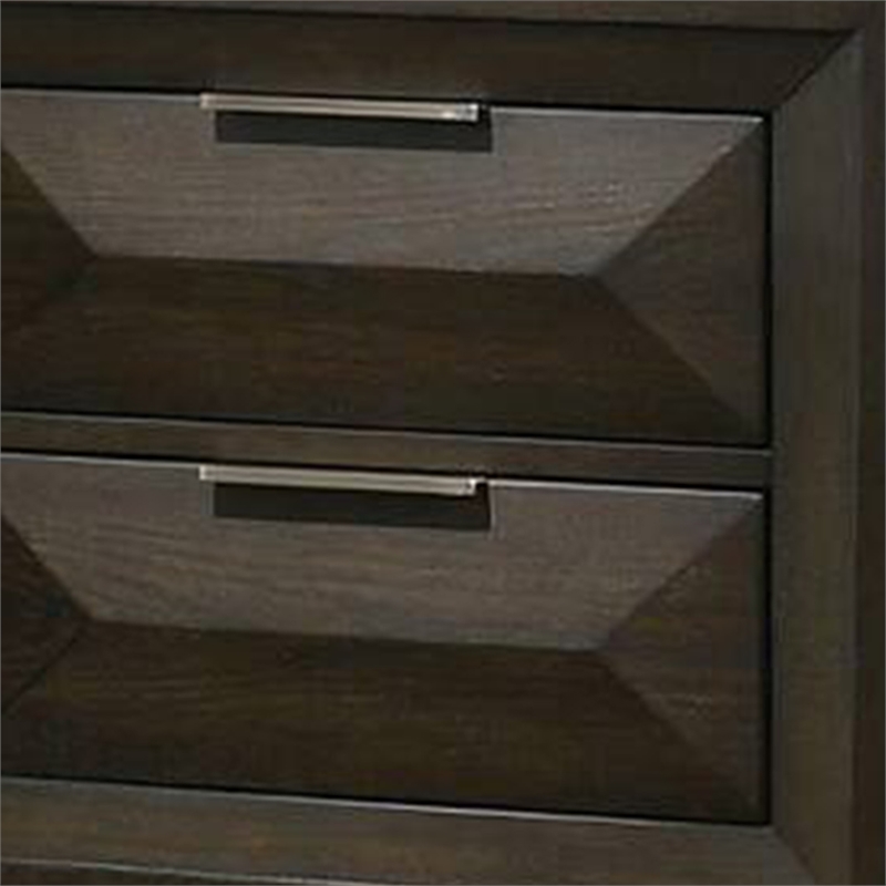 Queen Bedroom Set- Espresso Brown- Nickel Wood- 2 Piece Set with Nightstand