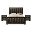 Queen Bedroom Set- Espresso Brown- Nickel Wood- 3 Piece Set with 2 Nightstands