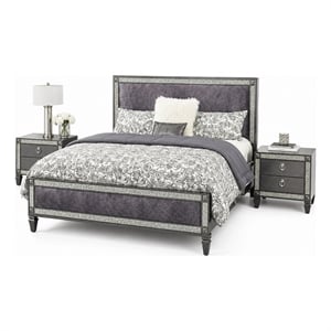 Queen Bedroom Set- Gray- Nickel Wood- 3 Piece Set with 2 Nightstands