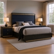 Queen Bedroom Set- Ash Gray- Indigo Blue-Wood- 2 Piece Set with Nightstand
