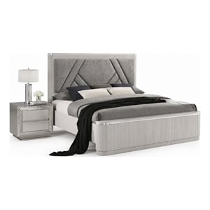 Queen Bedroom Set- Gray- Silver Wood- 2 Piece Set with Nightstand