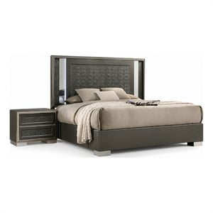 Queen Bedroom Set- White- Gray Wood- 2 Piece Set with Nightstand
