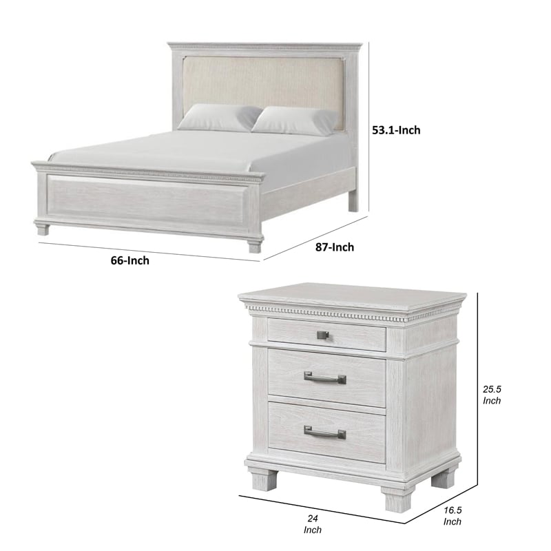 Queen Bedroom Set- Gray- Cream Wood- 3 Piece Set with 2 Nightstands