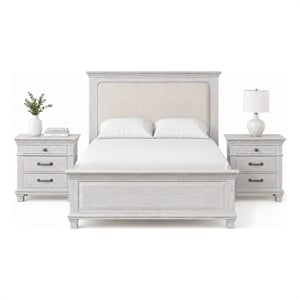 Queen Bedroom Set- Gray- Cream Wood- 3 Piece Set with 2 Nightstands