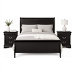 Queen Bedroom Set- Black- Nickel Wood- 3 Piece Set with 2 Nightstands