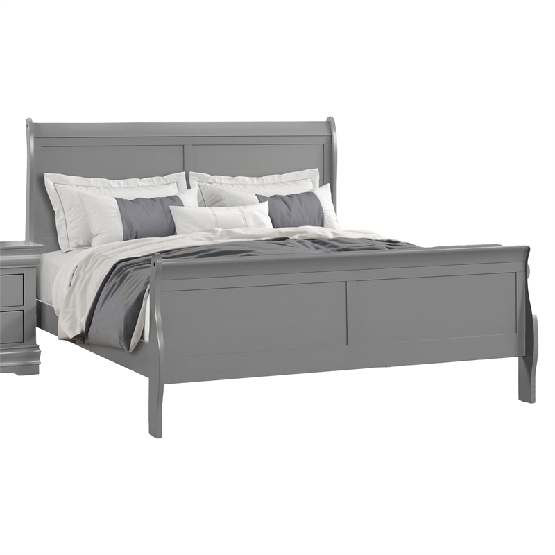 Queen Bedroom Set- Gray- Nickel Wood- 2 Piece Set with Nightstand