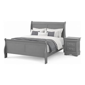 Queen Bedroom Set- Gray- Nickel Wood- 2 Piece Set with Nightstand