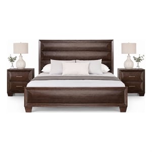 Queen Bedroom Set- Espresso Brown- Gold Wood- 3 Piece Set with 2 Nightstands