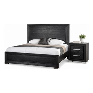 Queen Bedroom Set- Black- Chrome- Nickel Wood- 2 Piece Set with Nightstand