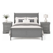 Queen Bedroom Set- Gray- Nickel Wood- 3 Piece Set with 2 Nightstands