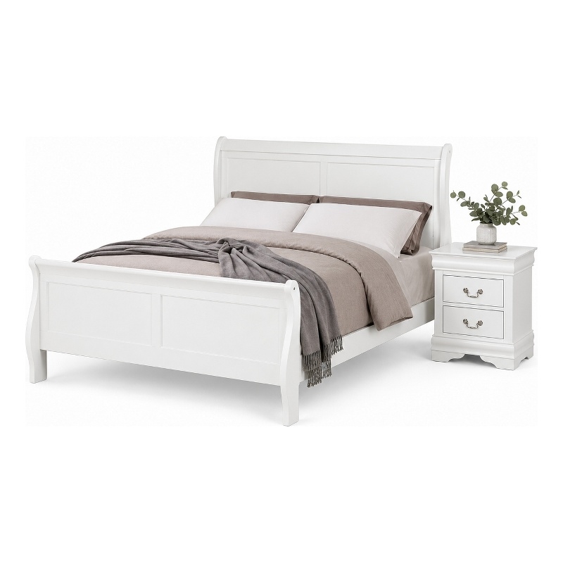 Queen Bedroom Set- White- Nickel Wood- 2 Piece Set with Nightstand