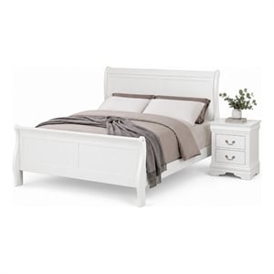 Queen Bedroom Set- White- Nickel Wood- 2 Piece Set with Nightstand