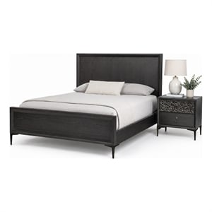 Queen Bedroom Set- Espresso Brown- Silver-Black Wood-2 Piece Set with Nightstand