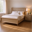 Queen Bedroom Set- Natural Oak Brown-Champagne Wood- 2 Piece Set with Nightstand