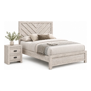 Full Bedroom Set- Beige- Black Wood- 2 Piece Set with Nightstand