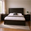 Queen Bedroom Set- Black- Chrome- Nickel Wood- 3 Piece Set with 2 Nightstands