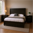 Queen Bedroom Set- Black- Chrome- Nickel Wood- 3 Piece Set with 2 Nightstands