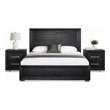 Queen Bedroom Set- Black- Chrome- Nickel Wood- 3 Piece Set with 2 Nightstands