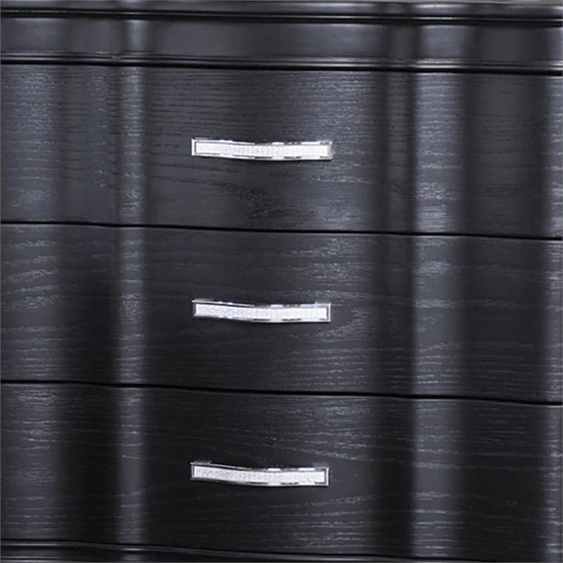Queen Bedroom Set- Black- Chrome Wood- 2 Piece Set with Nightstand