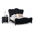 Queen Bedroom Set- Black- Chrome Wood- 2 Piece Set with Nightstand