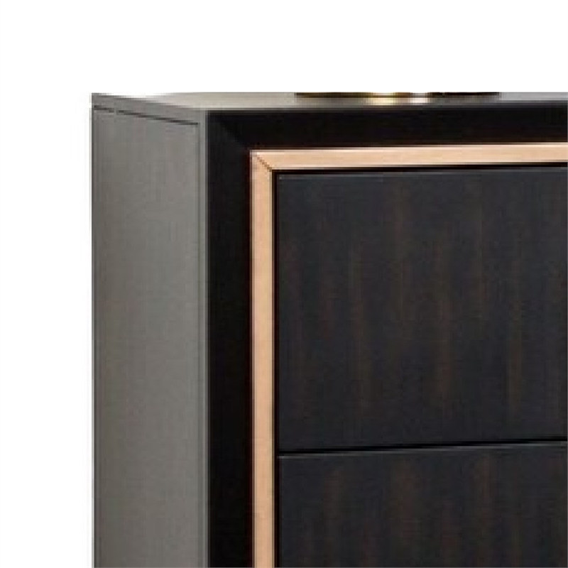 Queen Bedroom Set- Espresso Brown- Gold Wood- 2 Piece Set with Nightstand