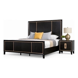 Queen Bedroom Set- Espresso Brown- Gold Wood- 2 Piece Set with Nightstand