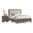 Queen Bedroom Set- Gray- Ivory- Brown Wood- 2 Piece Set with Nightstand