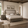 King Bedroom Set- Gray- Ivory- Brown Wood- 3 Piece Set with 2 Nightstands