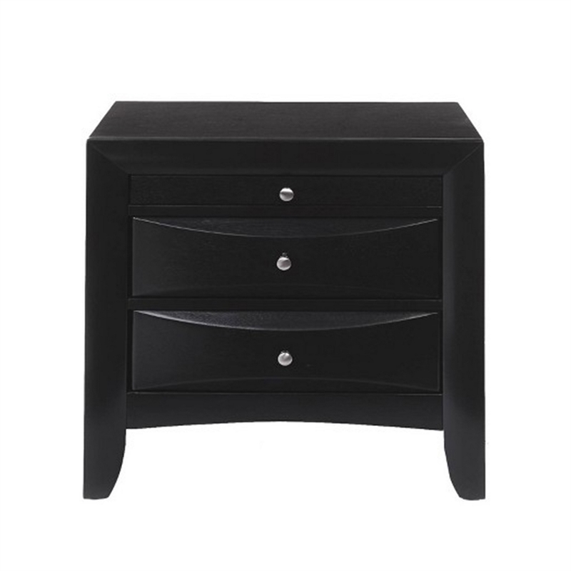 Queen Bedroom Set- Black Wood- 3 Piece Set with 2 Nightstands