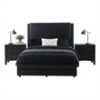 Queen Bedroom Set- Black Wood- 3 Piece Set with 2 Nightstands