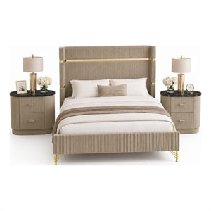 Queen Bedroom Set- Gold-Black- Silver Wood- 3 Piece Set with 2 Nightstands