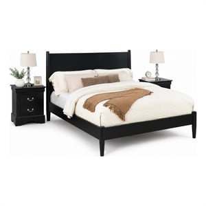 California King Bedroom Set- Black Wood- 3 Piece Set with 2 Nightstands