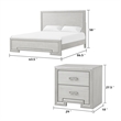Queen Bedroom Set- White- Nickel Wood- 2 Piece Set with Nightstand