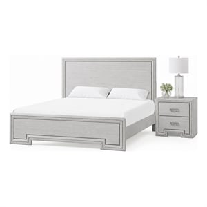 Queen Bedroom Set- White- Nickel Wood- 2 Piece Set with Nightstand