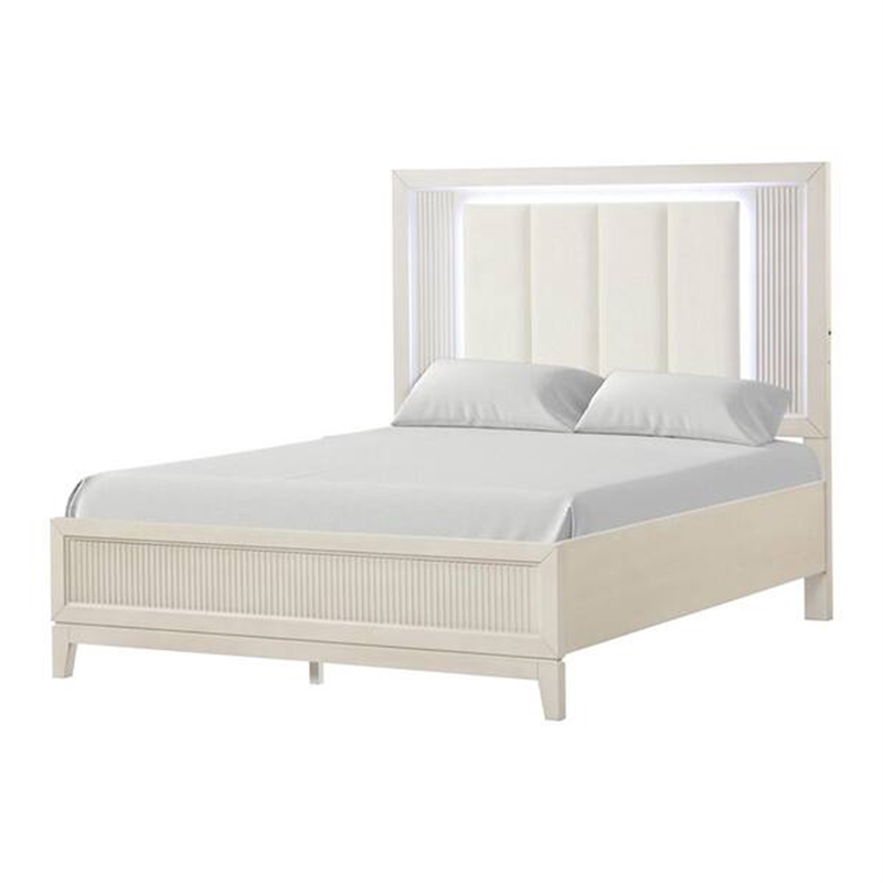Queen Bedroom Set- White- Chrome Wood- 2 Piece Set with Nightstand