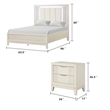 Queen Bedroom Set- White- Chrome Wood- 2 Piece Set with Nightstand