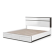 Queen Bedroom Set- White- Metallic Gray Wood- 2 Piece Set with Nightstand