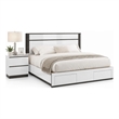 Queen Bedroom Set- White- Metallic Gray Wood- 2 Piece Set with Nightstand