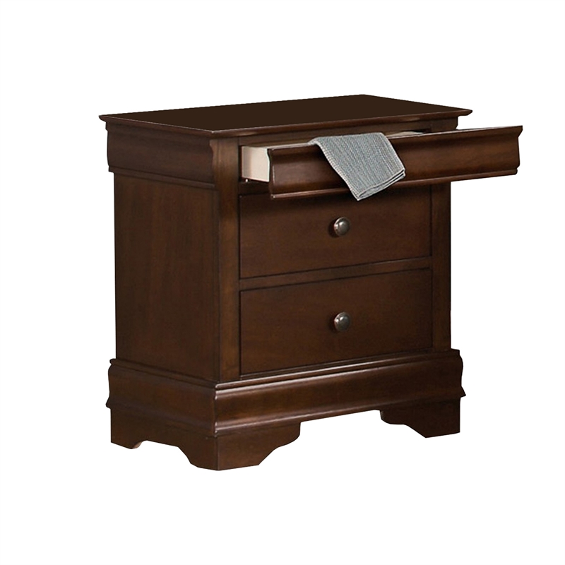 Queen Bedroom Set- Brown Wood- 3 Piece Set with 2 Nightstands