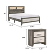 Queen Bedroom Set- Gray- White- Light Ash- Black Wood- 2 Piece Set w Nightstand
