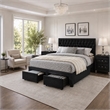 King Bedroom Set- Black Wood- 3 Piece Set with 2 Nightstands