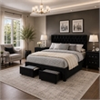 King Bedroom Set- Black Wood- 3 Piece Set with 2 Nightstands