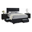 King Bedroom Set- Black Wood- 3 Piece Set with 2 Nightstands